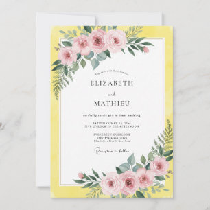 Invitation Mariage aux Fleurs Roses Citron