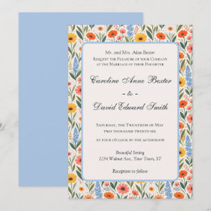 Invitation Mariage aux fleurs sauvages colorées éclatantes
