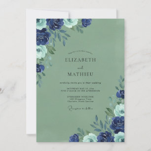 Invitation Mariage aux fleurs sauvages de mousse de marine