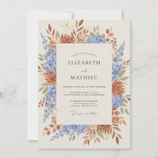 Invitation Mariage aux fleurs sauvages de terre cuite atténué (Devant)