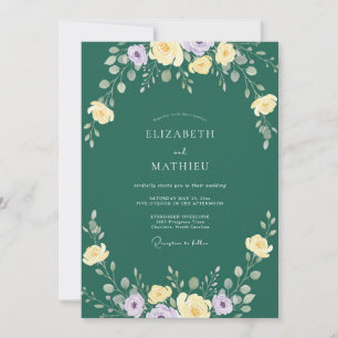 Invitation Mariage aux fleurs sauvages lavande émeraude