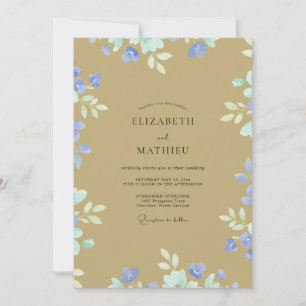 Invitation Mariage aux fleurs sauvages ocres et pérywinkle