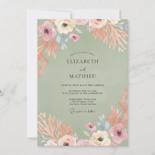 Invitation Mariage aux fleurs sauvages olive assourdie