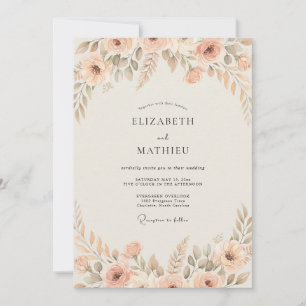 Invitation Mariage aux fleurs sauvages peintes en rose