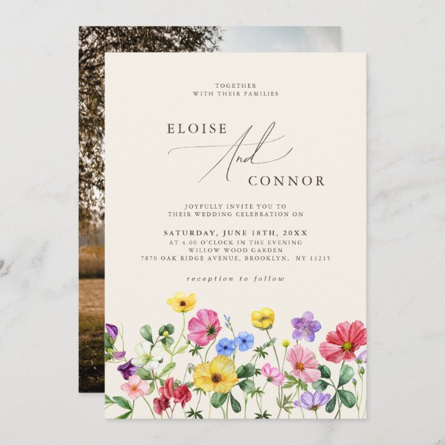 Invitation Mariage aux fleurs sauvages Rustique Chic Bohème M (Devant / Derrière)