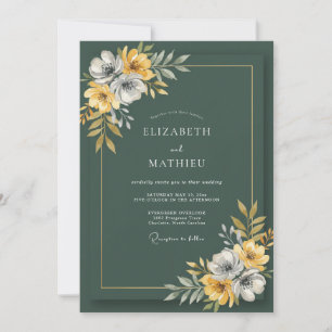 Invitation Mariage aux fleurs sauvages vert forêt