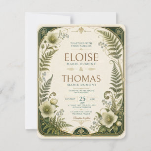 Invitation Mariage aux fougères de la forêt botanique vintage