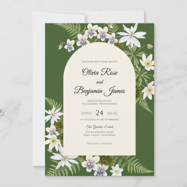 Invitation Mariage aux fougères de la forêt sombre (Devant)