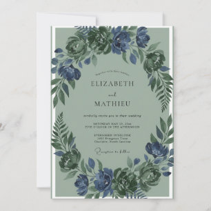 Invitation Mariage aux fougères de mousse indigo