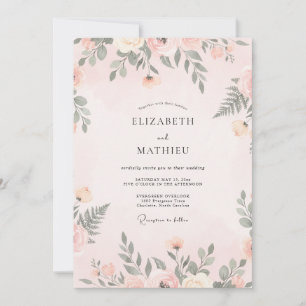Invitation Mariage aux Fougères de Pêche et de Sauge