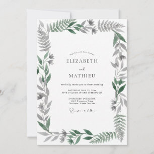 Invitation Mariage aux fougères olive apaisées de prairie