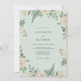 Invitation Mariage aux fougères pêche écume de mer
