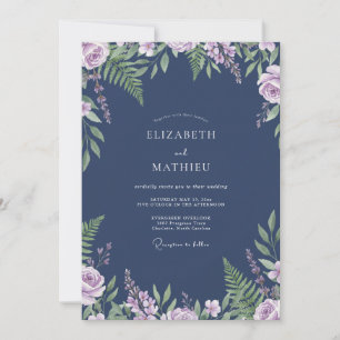 Invitation Mariage aux Fougères Violet Ardoise