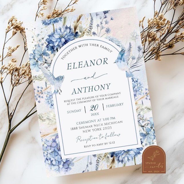 Invitation Mariage aux Hortensias Bleus (Créateur téléchargé)