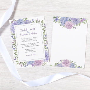 Invitation Mariage aux Hortensias Bleus et Lilas à l'Aquarell