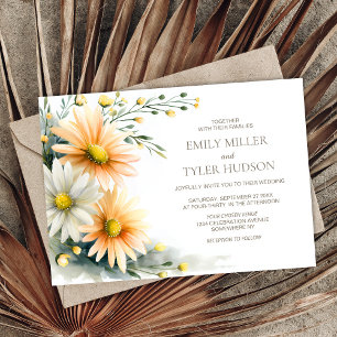 Invitation Mariage aux Marguerites Orange et Blanc