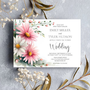 Invitation Mariage aux Marguerites Roses et Blanches