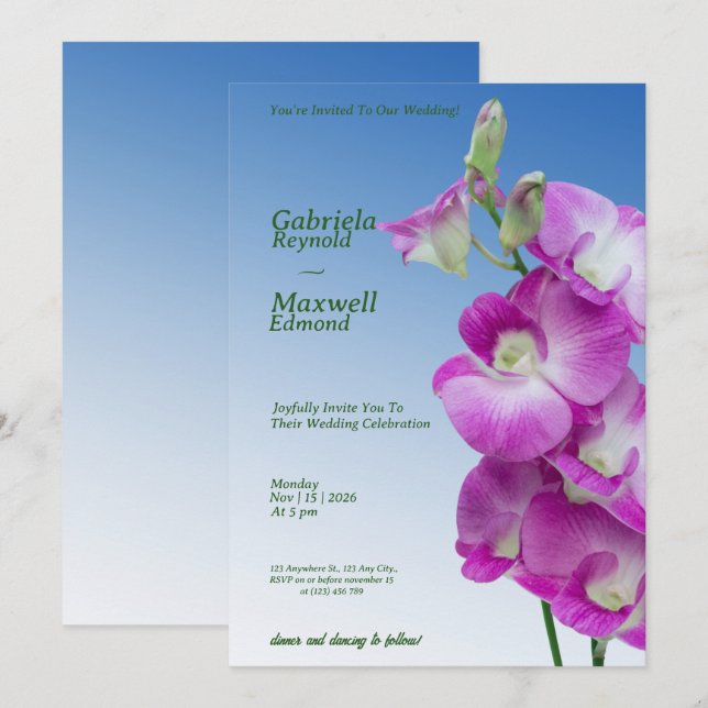 Invitation Mariage aux Orchidées Violettes Élégantes (Devant / Derrière)
