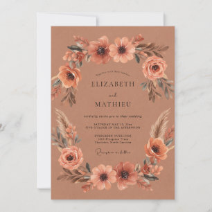 Invitation Mariage aux Pampas aux Coquelicots en Terracotta