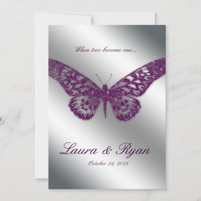 Invitation Mariage aux papillons Inviter Sparkle Purple Argen (Devant)