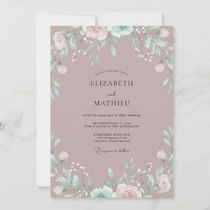Invitation Mariage aux Pétales Aquarelle Taupe