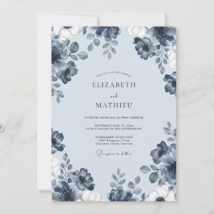 Invitation Mariage aux Pétales d'Acier et d'Ardoise