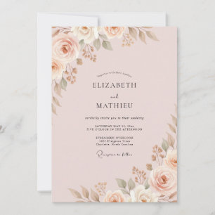 Invitation Mariage aux Pétales de Champagne Pâle Rosé