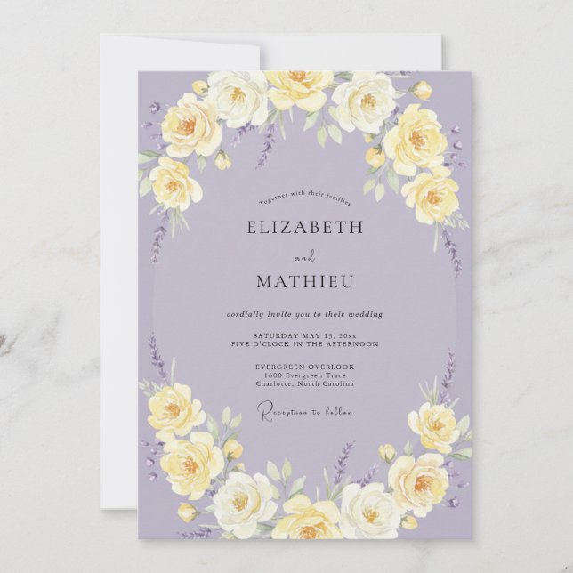 Invitation Mariage aux Pétales de Citron Lilas (Devant)