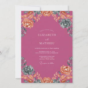 Invitation Mariage aux Pétales de Corail Émuet Magenta
