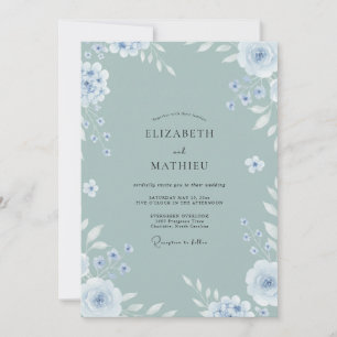 Invitation Mariage aux Pétales de Gris Ardoise Clair