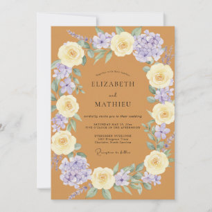 Invitation Mariage aux Pétales de Lilas Doré Chaud