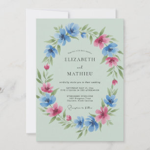 Invitation Mariage aux Pétales de Magenta et de Bleuet