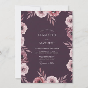Invitation Mariage aux Pétales de Mauve Profond
