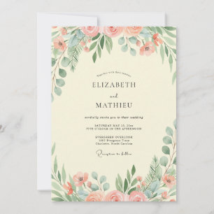 Invitation Mariage aux Pétales de Pêche et de Menthe