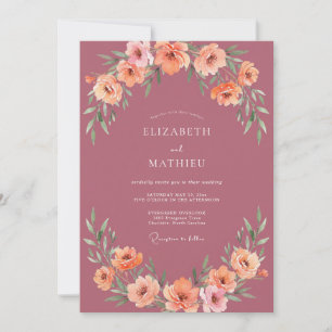 Invitation Mariage aux Pétales de Pêche Mauve Poussiéreuse