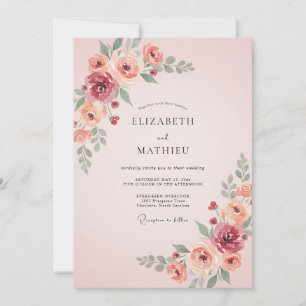 Invitation Mariage aux Pétales de Pêche Rose Poussiéreuse