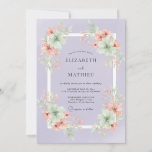 Invitation Mariage aux Pétales de Pervenche Chaudes de Pêche