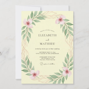 Invitation Mariage aux Pétales de Sauge Jaune Pâle