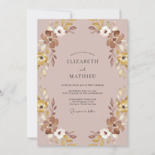 Invitation Mariage aux Pétales de Taupe et Or