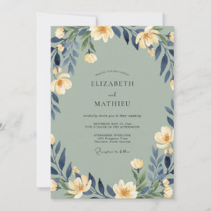 Invitation Mariage aux Pétales de Teal Poussiéreux
