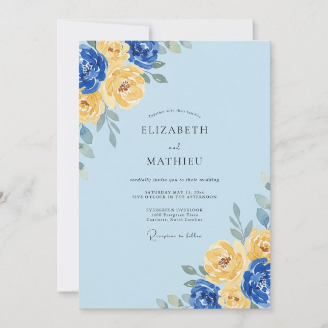 Invitation Mariage aux Pétales Jaunes Royaux (Devant)