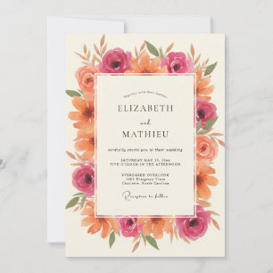 Invitation Mariage aux Pétales Magenta Orange