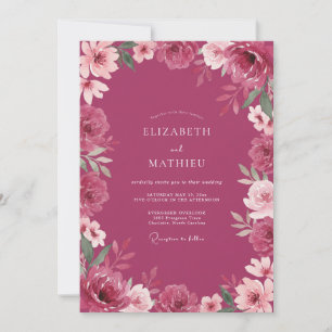 Invitation Mariage aux Pétales Magenta Profond