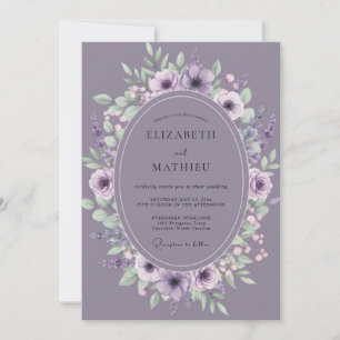 Invitation Mariage aux Pétales Mauves Vintage Poussiéreuses