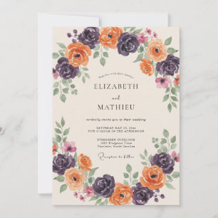 Invitation Mariage aux Pétales Orange Violet
