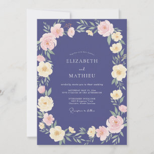 Invitation Mariage aux Pétales Rose Ardoise