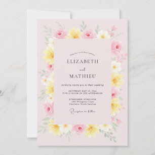 Invitation Mariage aux Pétales Rose Pastel