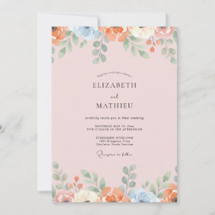 Invitation Mariage aux Pétales Roses et Feuilles d'Abricot