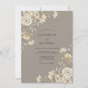 Invitation Mariage aux Pétales Taupe Atténué