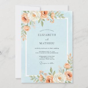 Invitation Mariage aux Pivoines Abricot Ciel